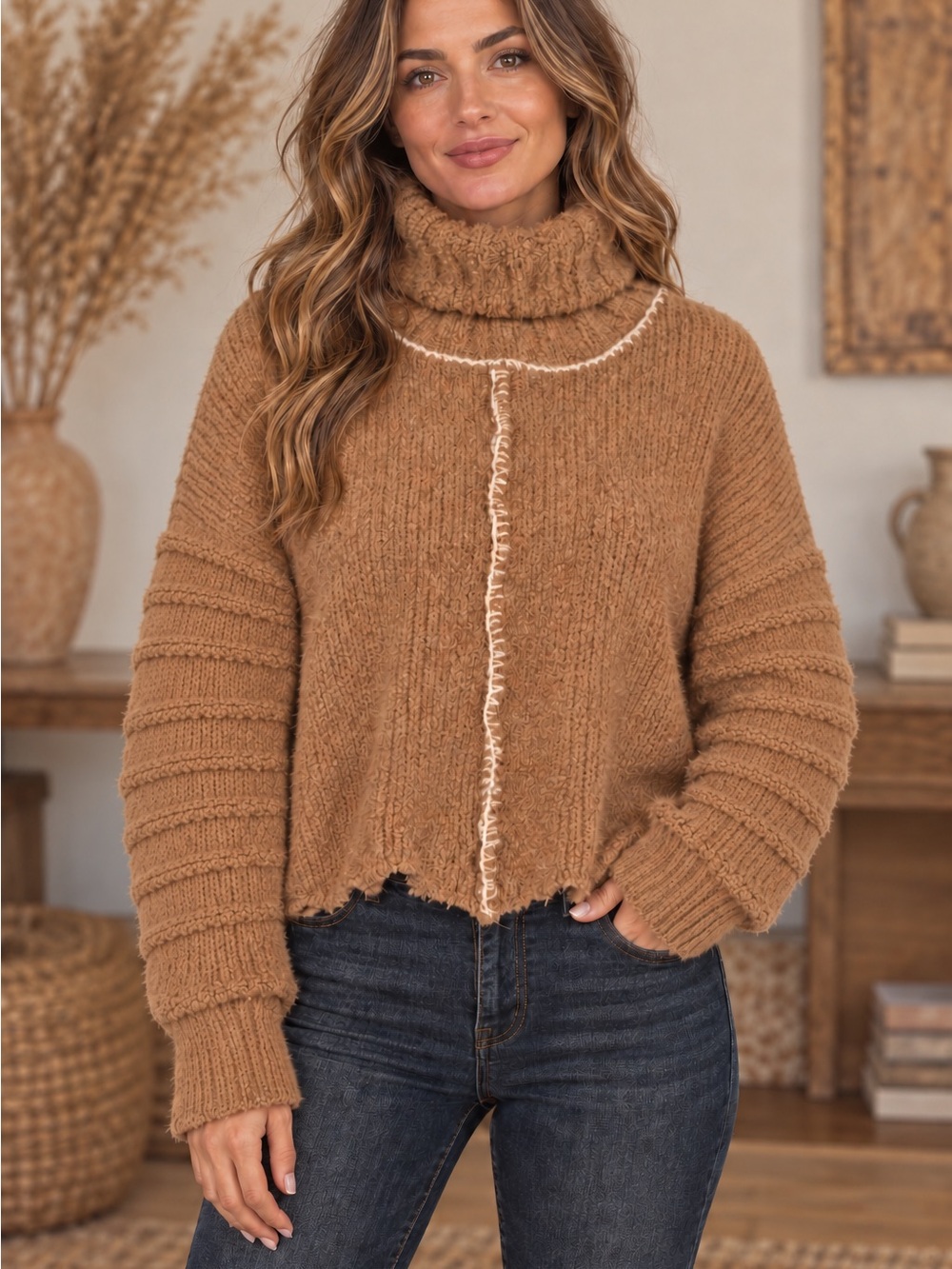POL Camel Ribbed Turtleneck Sweater (101078) 🌼 🍂